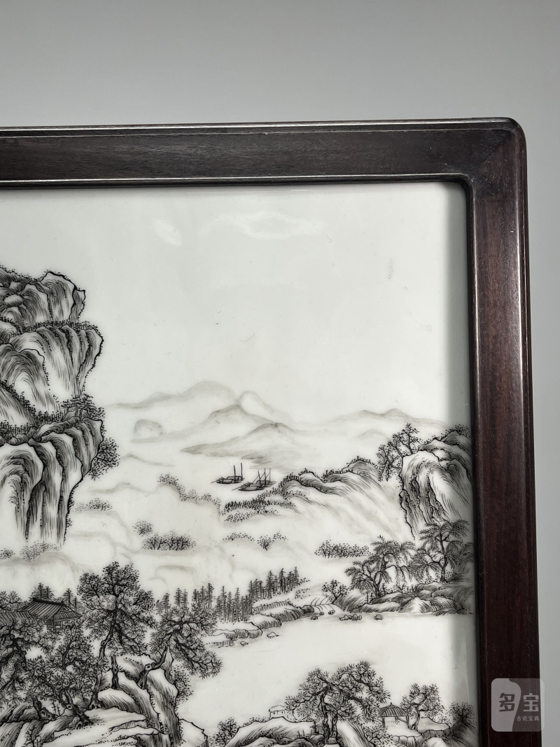 民国  墨彩刻瓷山水图插屏 - 图4